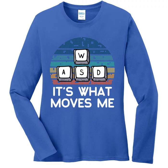 Funny Gaming Gamer Wasd ItS What Moves Me Retro Vintage Gift Ladies Long Sleeve Shirt