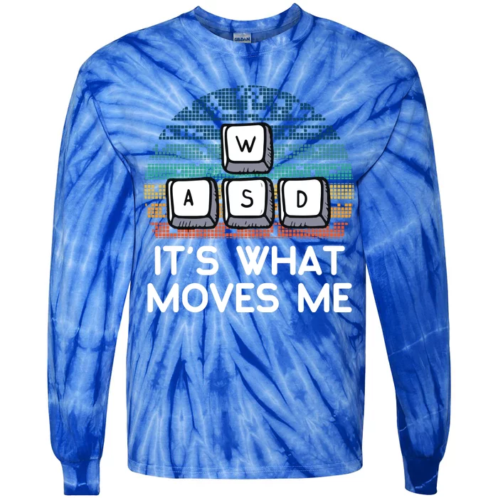 Funny Gaming Gamer Wasd Its What Moves Me Retro Vintage Gift Tie-Dye Long Sleeve Shirt