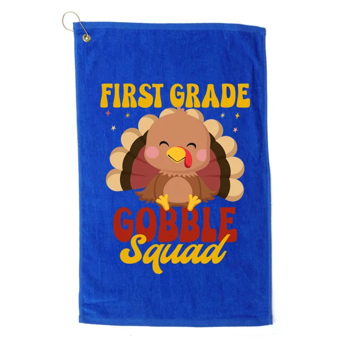 First Grade Gobble Squad Cute Turkey Thanksgiving Teacher Funny Gift Platinum Collection Golf Towel