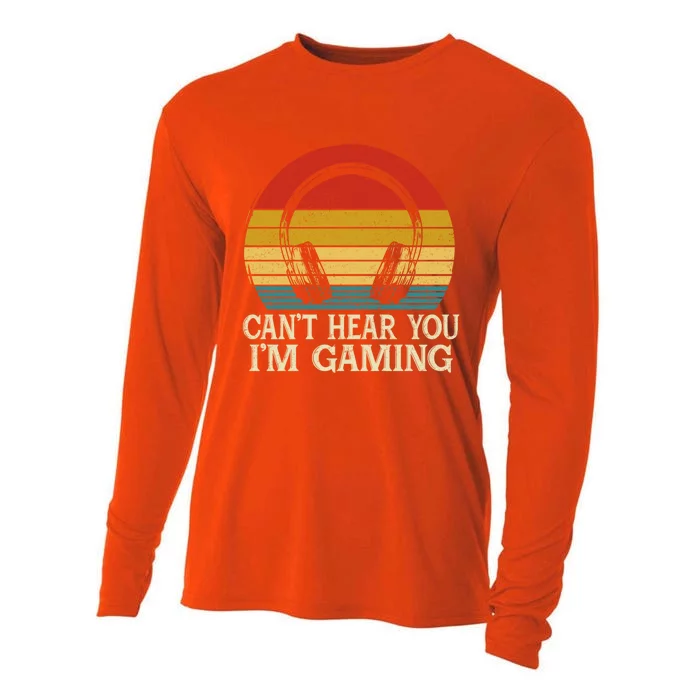 Funny Gamer Gaming Vintage Headset Can't Hear You I'm Gaming Gift Cooling Performance Long Sleeve Crew