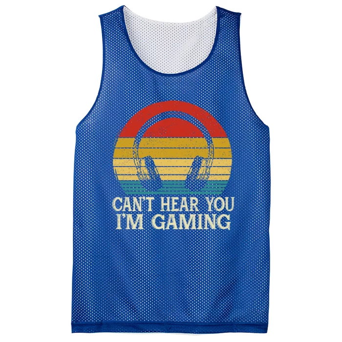 Funny Gamer Gaming Vintage Headset Can't Hear You I'm Gaming Gift Mesh Reversible Basketball Jersey Tank