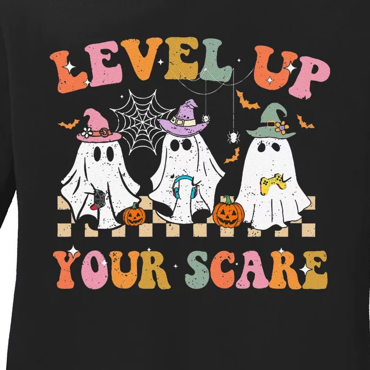 Funny Gamer Ghost For Video Game Lovers Halloween Gaming Ladies Long Sleeve Shirt