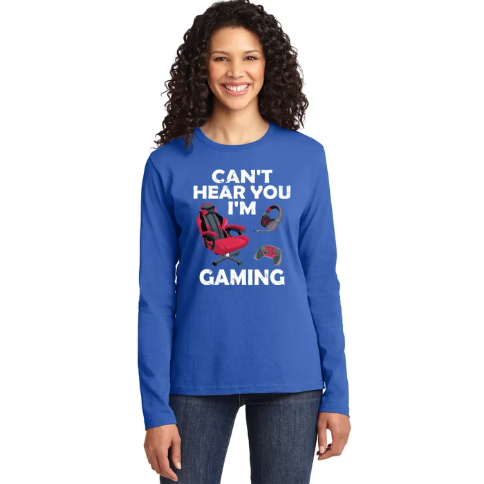 Funny Gamer Gift Headset Can't Hear You I'm Gaming Vintage Gift Ladies Long Sleeve Shirt