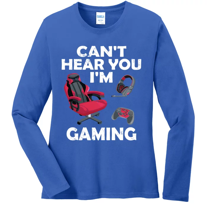 Funny Gamer Gift Headset Can't Hear You I'm Gaming Vintage Gift Ladies Long Sleeve Shirt