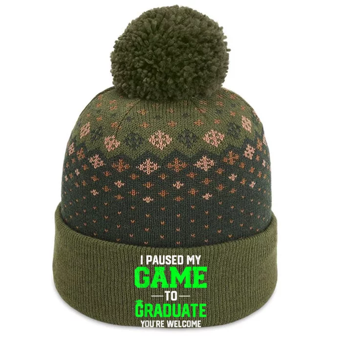 Funny Gamer Graduate Graduation I Paused My Game To Graduate Video Gamer The Baniff Cuffed Pom Beanie