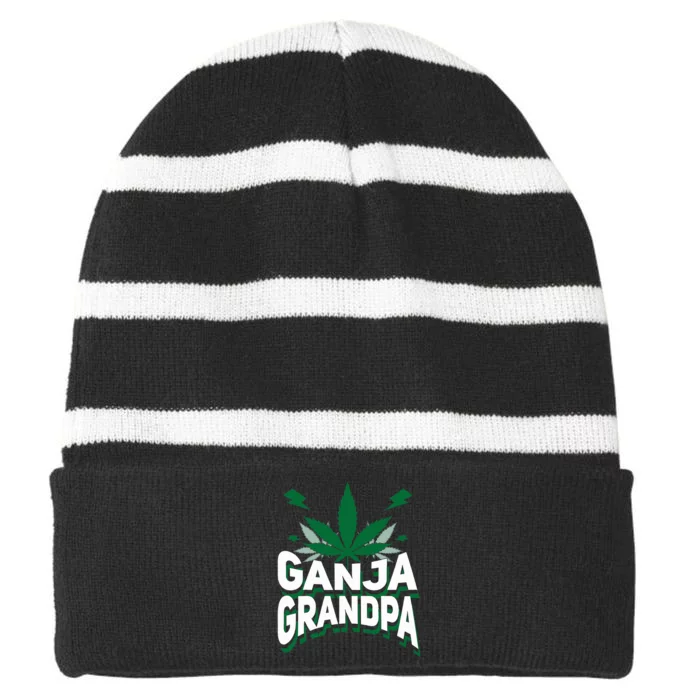 Funny Ganja Grandpa Weed Marijuana Striped Beanie with Solid Band