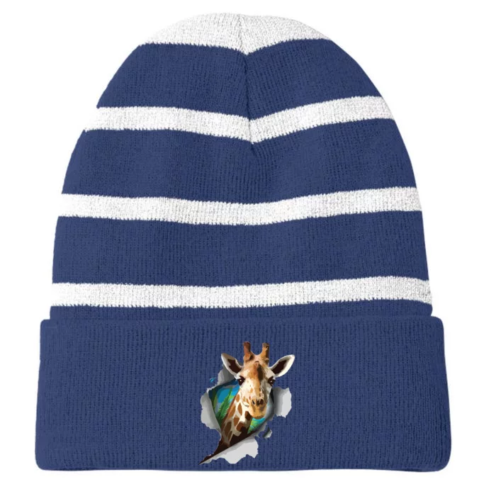 Funny Giraffe, Giraffe Lover Striped Beanie with Solid Band