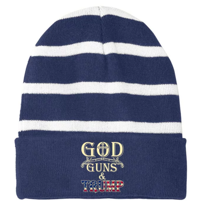 Funny God Guns And Trump 2nd Amendment Gift Striped Beanie with Solid Band