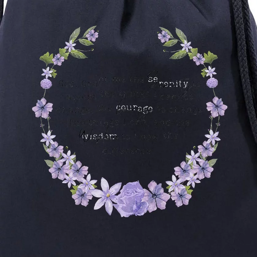 Floral God Grant Me The Serenity Prayer Spiritu Drawstring Bag