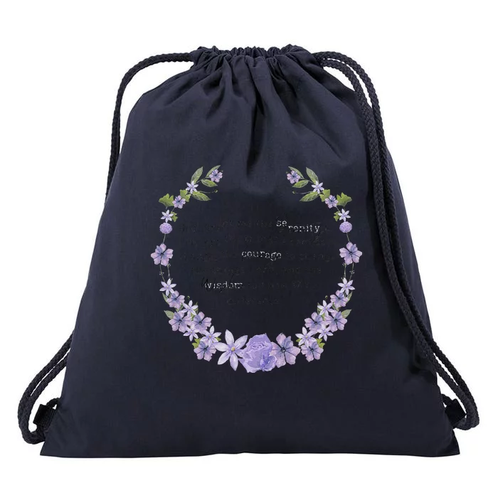 Floral God Grant Me The Serenity Prayer Spiritu Drawstring Bag