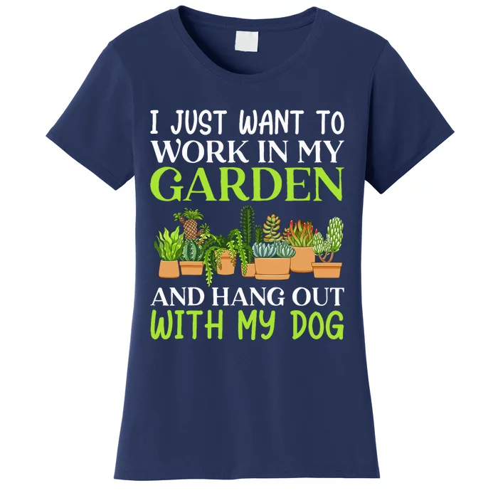 Funny Gardener Gardening Garden Enthusiast And Dog Lover Women's T-Shirt