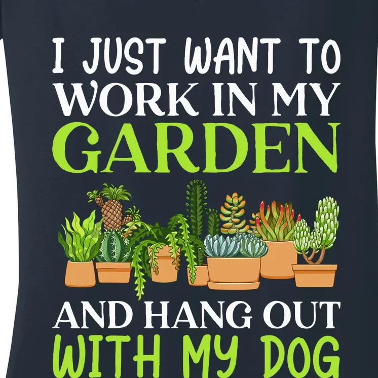 Funny Gardener Gardening Garden Enthusiast And Dog Lover Women's V-Neck T-Shirt