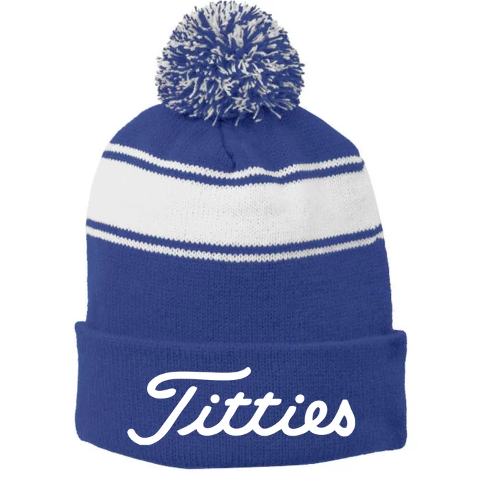 Funny Golf Gift: Titties Gift Funny Saying Golfer Golfing Gift Stripe Pom Pom Beanie