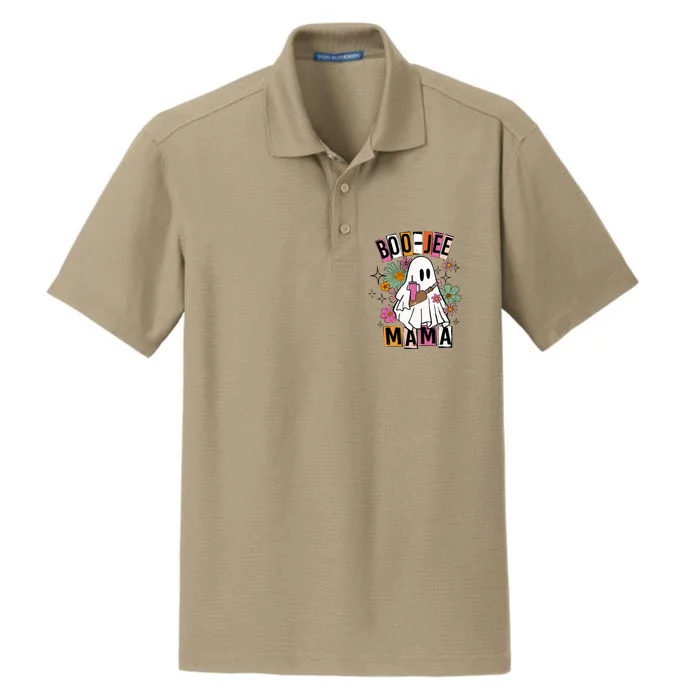 Floral Groovy Ghost Boojee Mama Fall Halloween Western Mama Dry Zone Grid Performance Polo