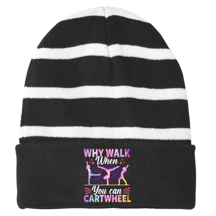 Funny Gymnastics Gymnast Gift For Girls Women Cool Cartwheel Gift Striped Beanie with Solid Band