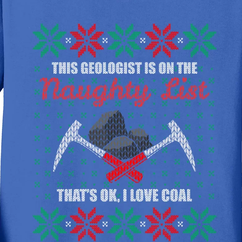 Funny Geologist Geology Ugly Christmas Sweater Naughty List Meaningful Gift Kids Long Sleeve Shirt