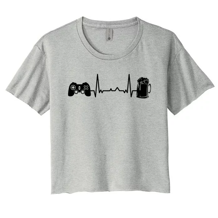 Funny Gamer Gift Heartbeat Ekg Gaming Nerd Video Games Gift Women's Crop Top Tee