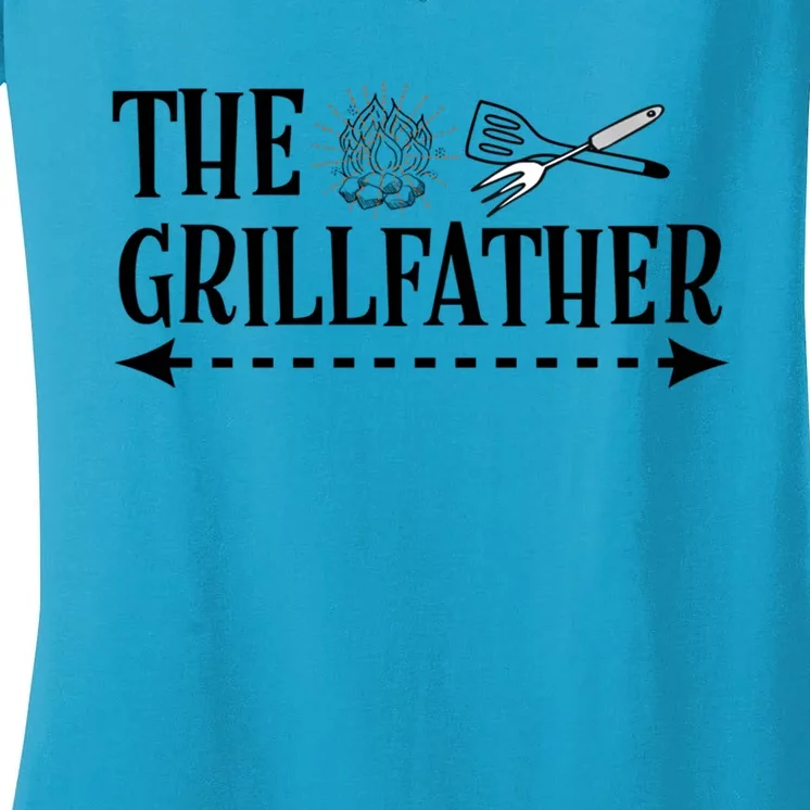 Fun Grillfather Grill Father Fire Bbq Gift Women's V-Neck T-Shirt