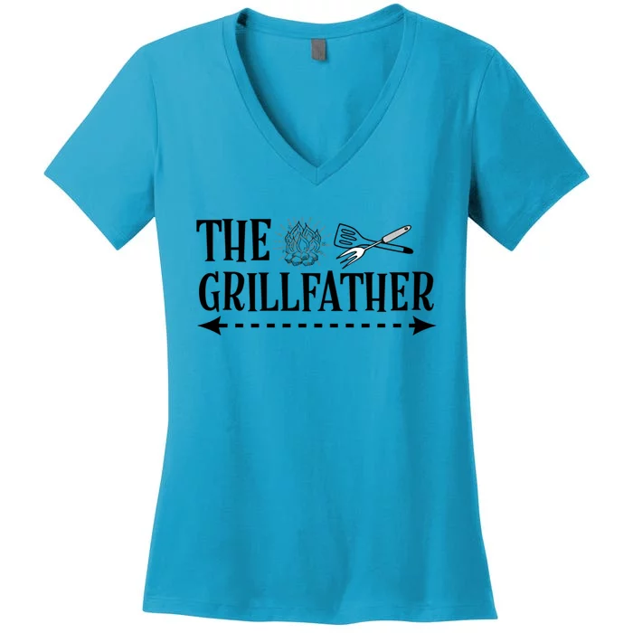 Fun Grillfather Grill Father Fire Bbq Gift Women's V-Neck T-Shirt