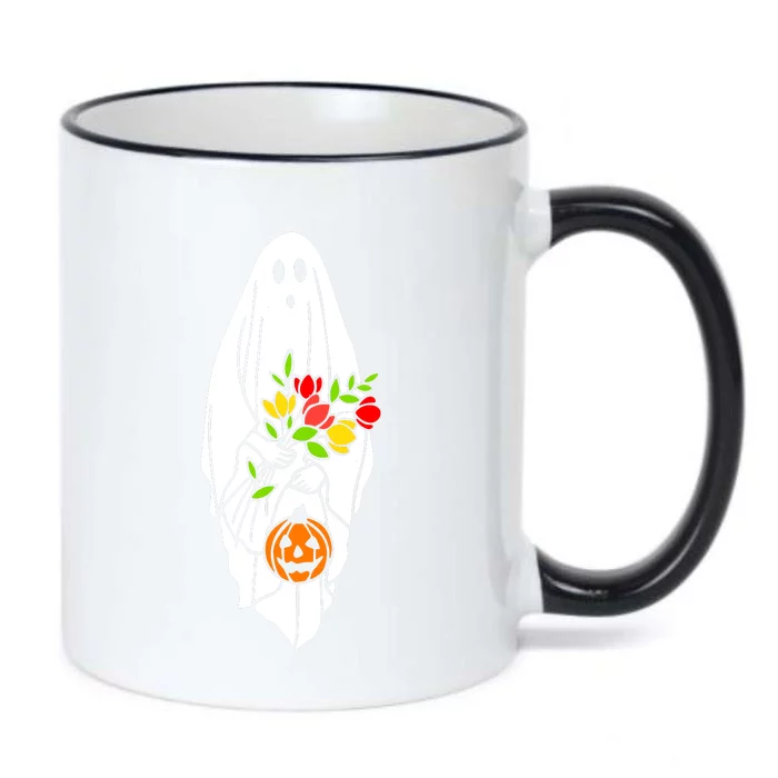 Floral Ghost Halloween Graphic Black Color Changing Mug