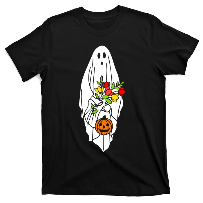 Floral Ghost Halloween Graphic T-Shirt