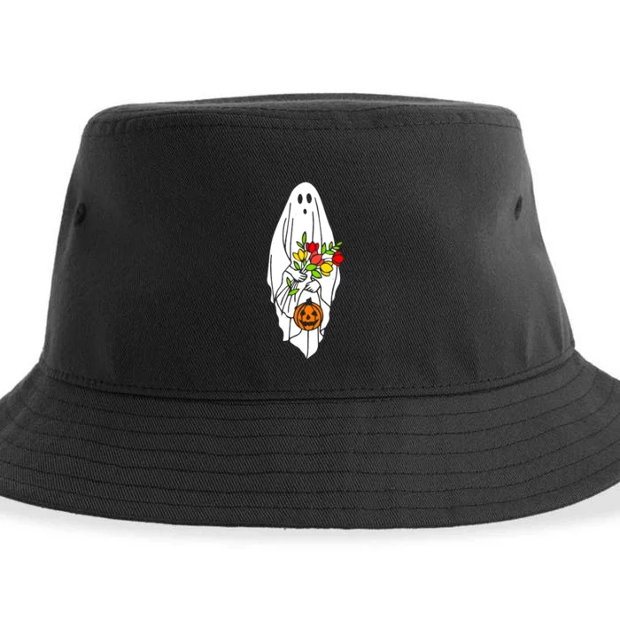 Floral Ghost Halloween Graphic Sustainable Bucket Hat