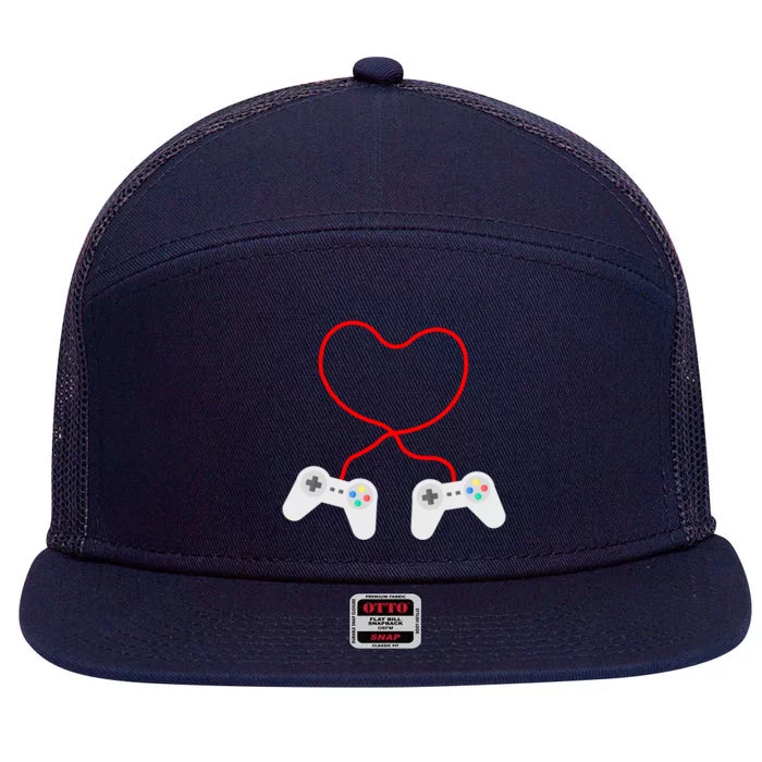 Funny Gamer Heart Design Cool Valentine's Day Video Games Cute Gift 7 Panel Mesh Trucker Snapback Hat