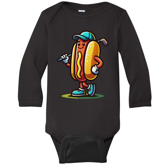 Funny Golf Hot Dog Baby Long Sleeve Bodysuit