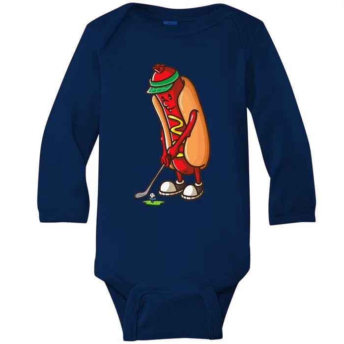 Funny Golfing Hot Dog Golf Gifts For Golfer Baby Long Sleeve Bodysuit