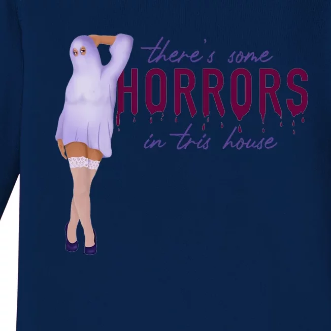 Funny Ghost Halloween Theres Some Horrors In House Vibe Gift Baby Long Sleeve Bodysuit