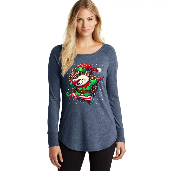 Funny Gift Hedgehog Lover Christmas Hedgehog Elf Women's Perfect Tri Tunic Long Sleeve Shirt