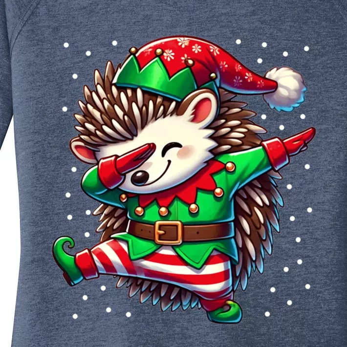 Funny Gift Hedgehog Lover Christmas Hedgehog Elf Women's Perfect Tri Tunic Long Sleeve Shirt