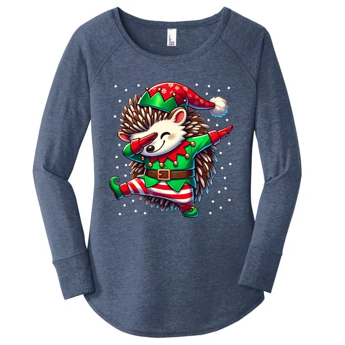 Funny Gift Hedgehog Lover Christmas Hedgehog Elf Women's Perfect Tri Tunic Long Sleeve Shirt