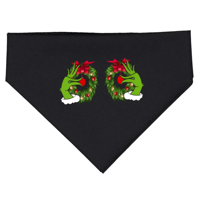 Funny Grinch Hands Is On The Breast Christmas USA-Made Doggie Bandana