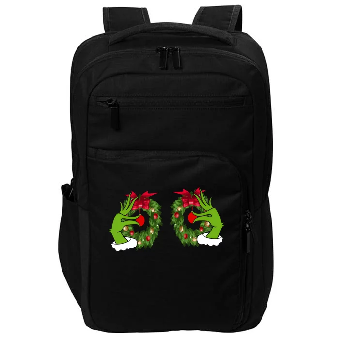 Funny Grinch Hands Is On The Breast Christmas Impact Tech Backpack