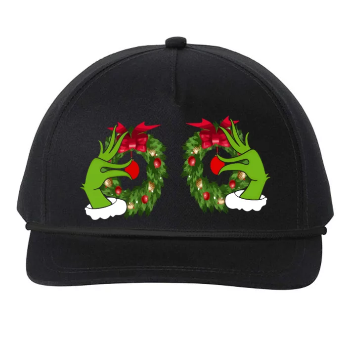 Funny Grinch Hands Is On The Breast Christmas Snapback Five-Panel Rope Hat