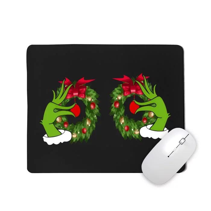 Funny Grinch Hands Is On The Breast Christmas Mousepad