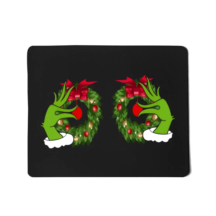 Funny Grinch Hands Is On The Breast Christmas Mousepad