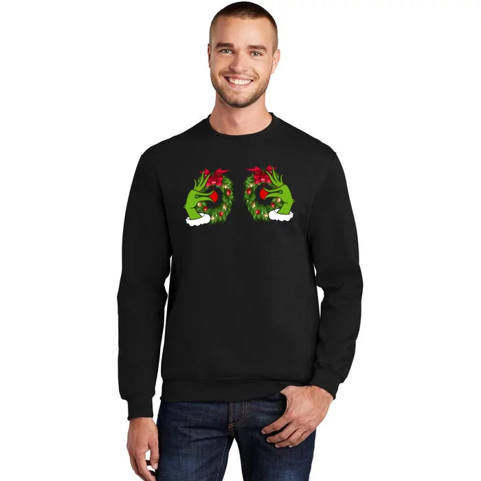 Funny Grinch Hands Is On The Breast Christmas Tall Sweatshirt