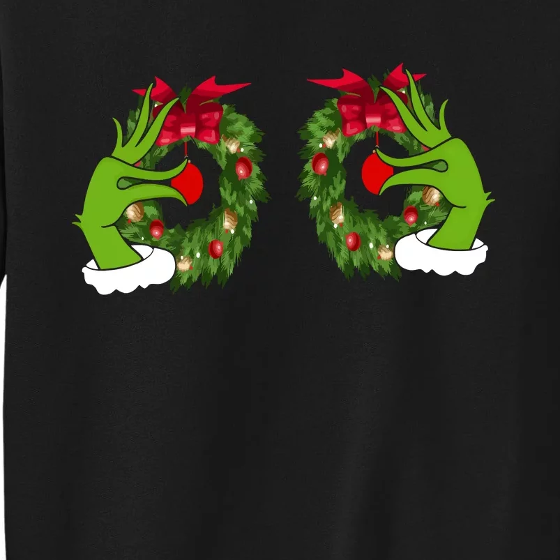 Funny Grinch Hands Is On The Breast Christmas Tall Sweatshirt