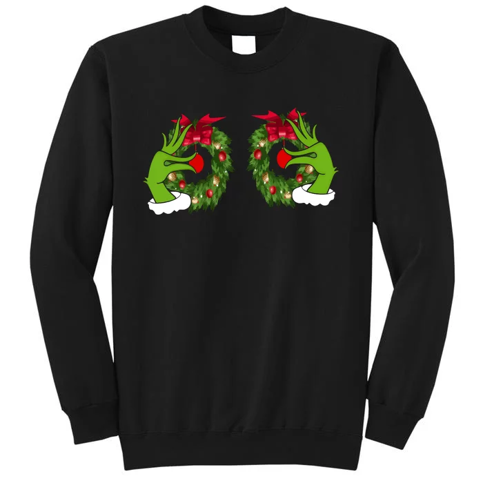 Funny Grinch Hands Is On The Breast Christmas Tall Sweatshirt