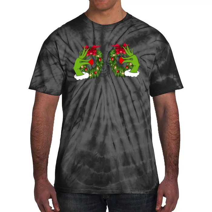 Funny Grinch Hands Is On The Breast Christmas Tie-Dye T-Shirt