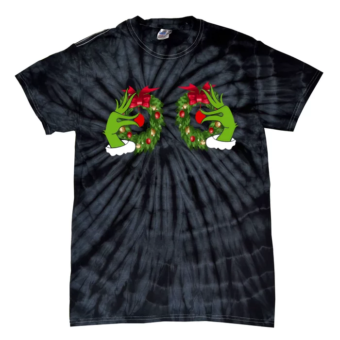 Funny Grinch Hands Is On The Breast Christmas Tie-Dye T-Shirt