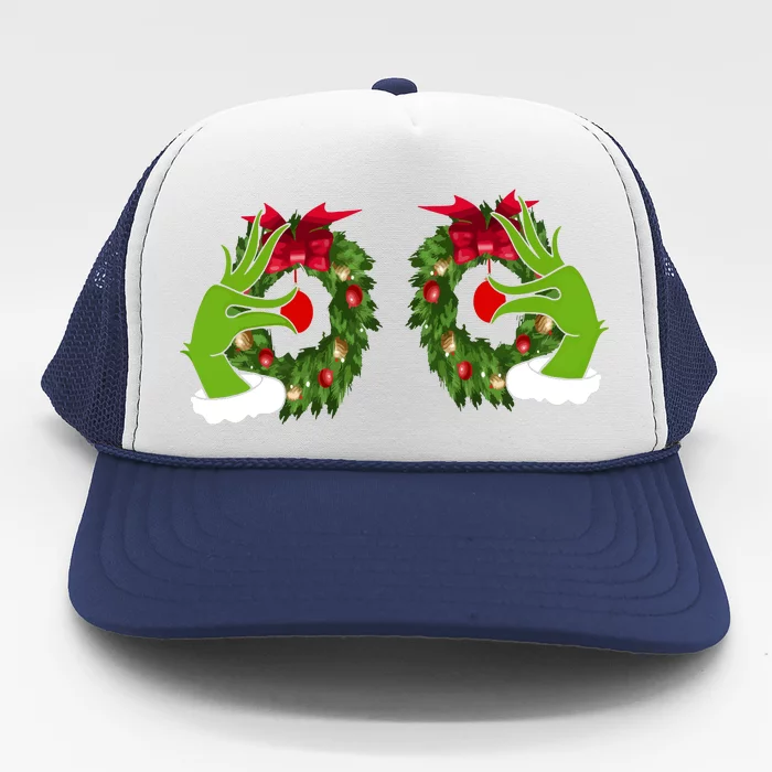 Funny Grinch Hands Is On The Breast Christmas Trucker Hat