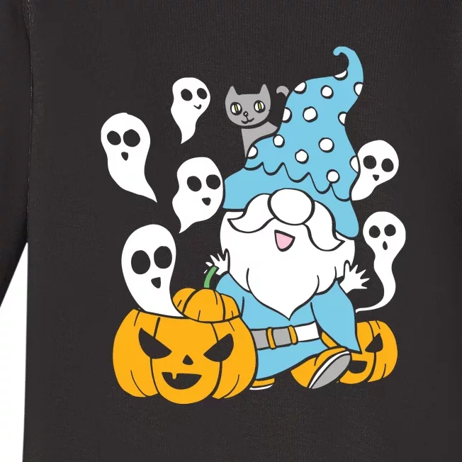 Funny Gnomes Halloween With Pumpkin Ghost Leopard Design Long Sleeve Baby Long Sleeve Bodysuit