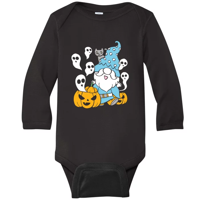 Funny Gnomes Halloween With Pumpkin Ghost Leopard Design Long Sleeve Baby Long Sleeve Bodysuit