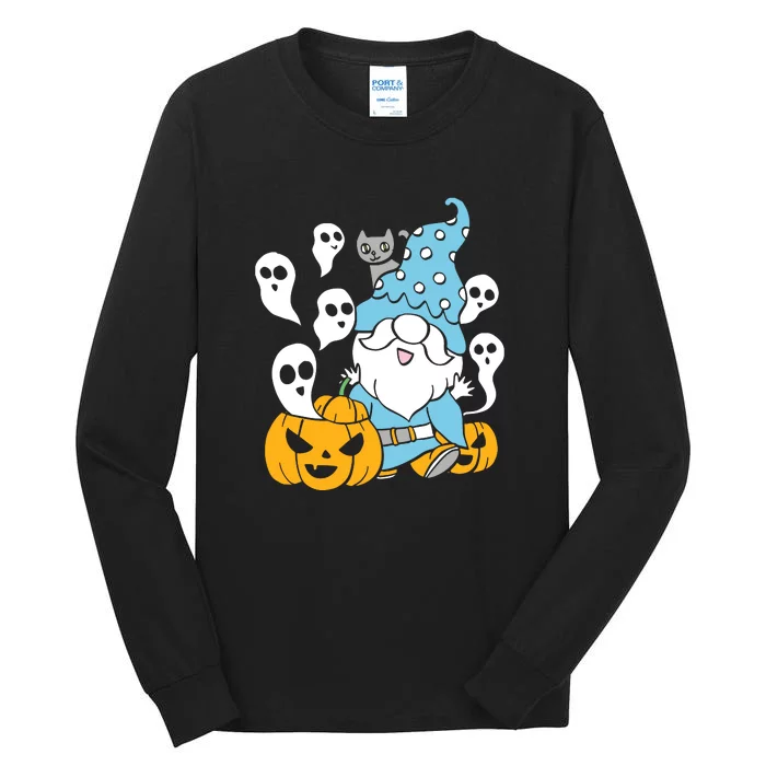 Funny Gnomes Halloween With Pumpkin Ghost Leopard Design Long Sleeve Tall Long Sleeve T-Shirt