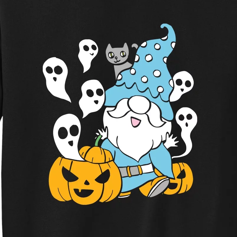 Funny Gnomes Halloween With Pumpkin Ghost Leopard Design Long Sleeve Tall Sweatshirt