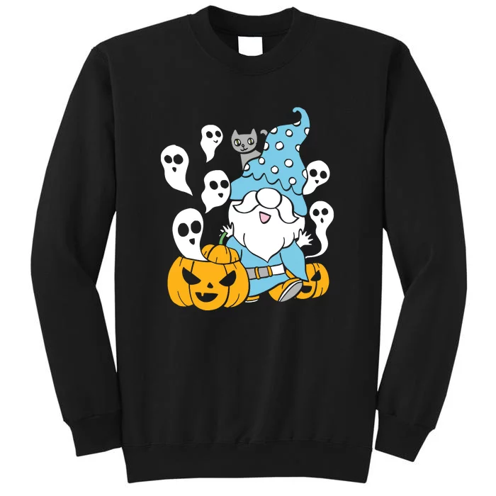 Funny Gnomes Halloween With Pumpkin Ghost Leopard Design Long Sleeve Tall Sweatshirt