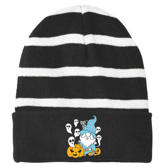 Funny Gnomes Halloween With Pumpkin Ghost Leopard Design Long Sleeve Striped Beanie with Solid Band